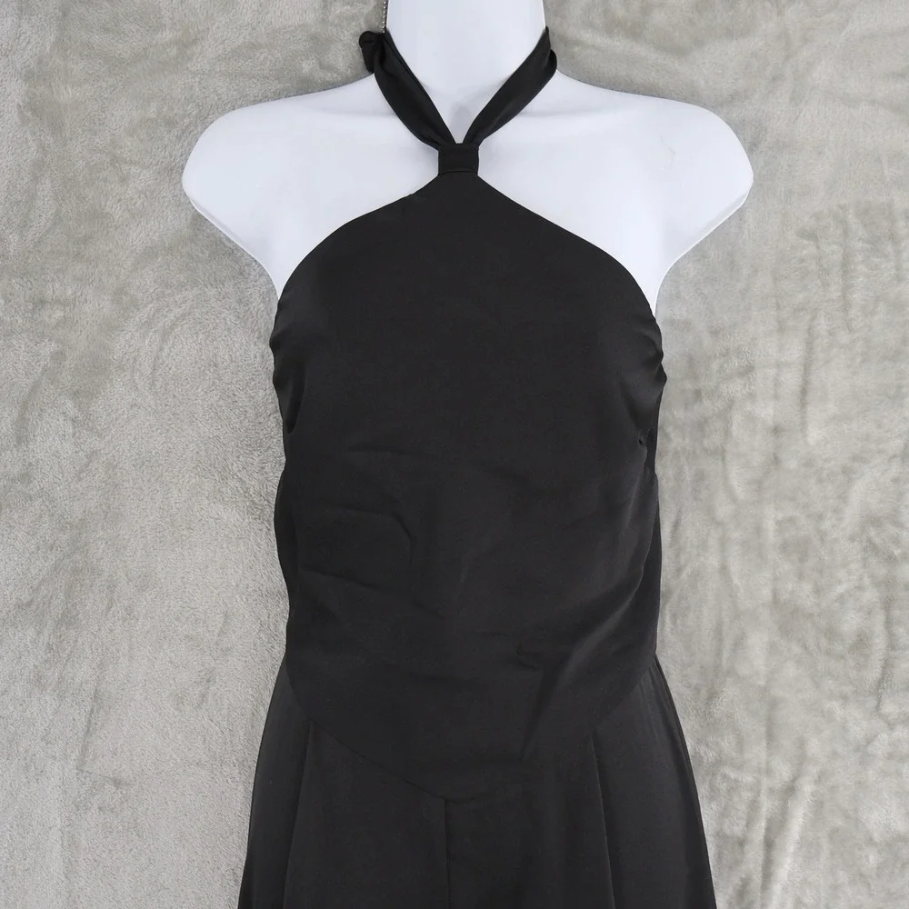 AQUA‎ Halter Neck Wide Leg Satin Jumpsuit Womens 12 Black Hostess Event $268 NWT - Picture 16 of 16